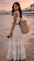 White Alaia Maxi Ruffled Skirt