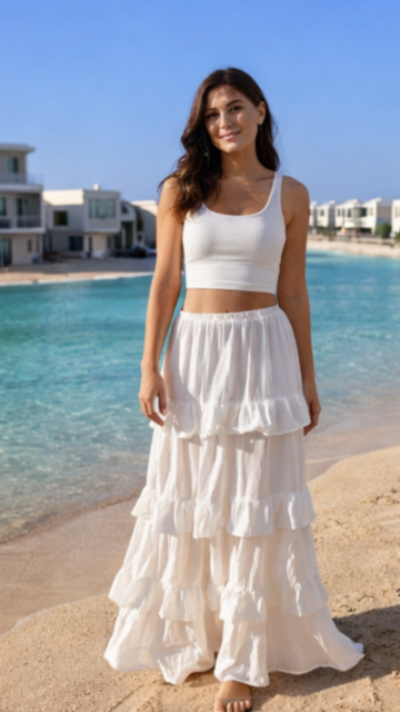 White Alaia Maxi Ruffled Skirt