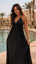 Black Stefani Satin Backless Dress