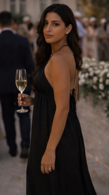 Black Stefani Satin Backless Dress
