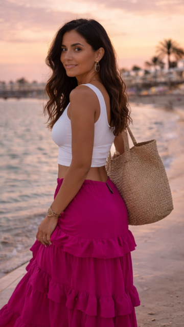 Pink Alaia Maxi Ruffled Skirt