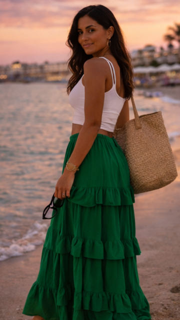 Green Alaia Maxi Ruffled Skirt (Copy)