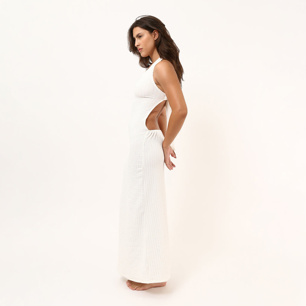 White Emely Halter Maxi Dress