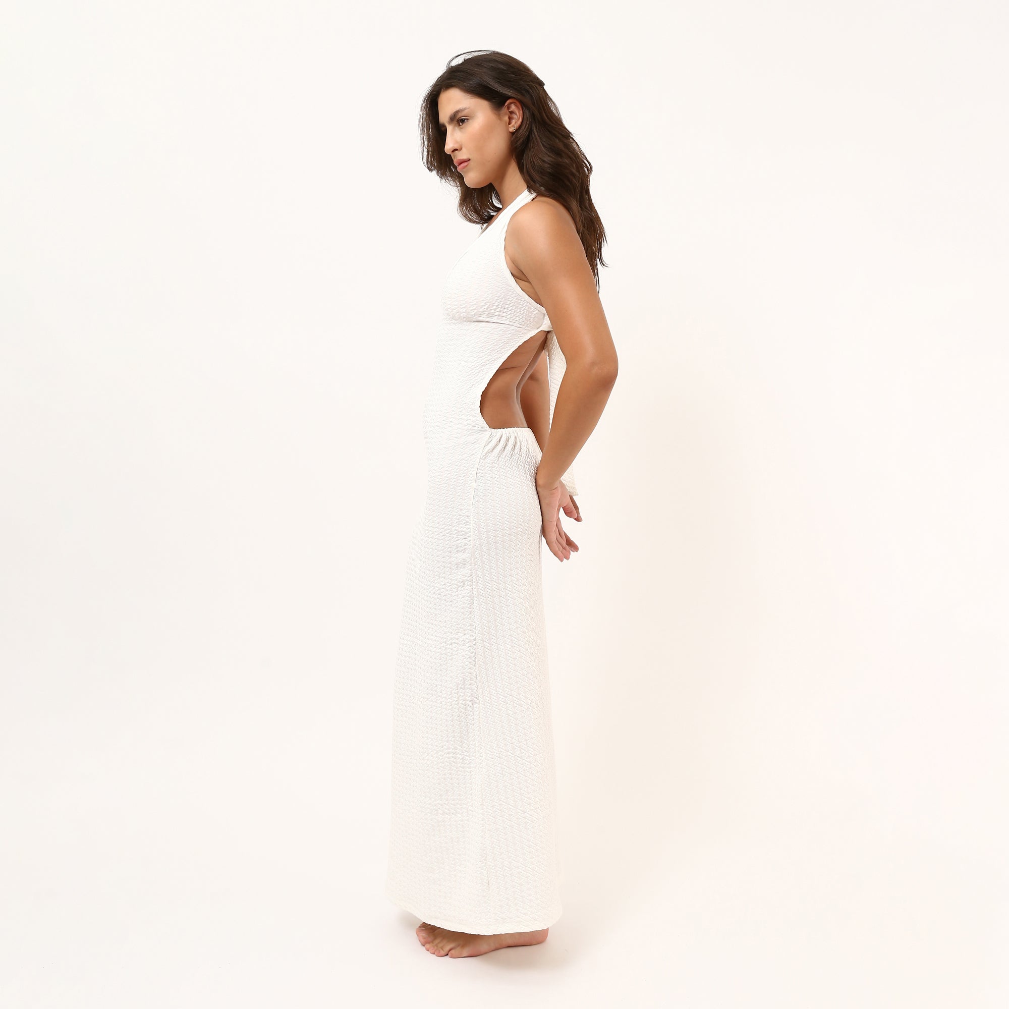 White Emely Halter Maxi Dress