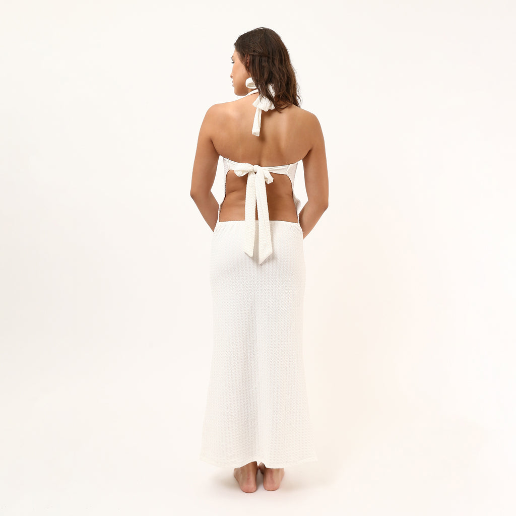 White Emely Halter Maxi Dress