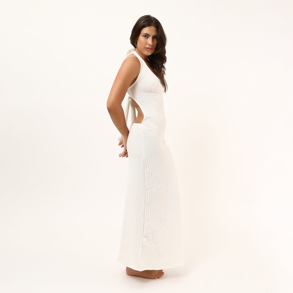 White Emely Halter Maxi Dress