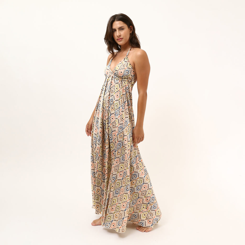 STEFANI SATIN BACKLESS SUMMER DRESS - Blue