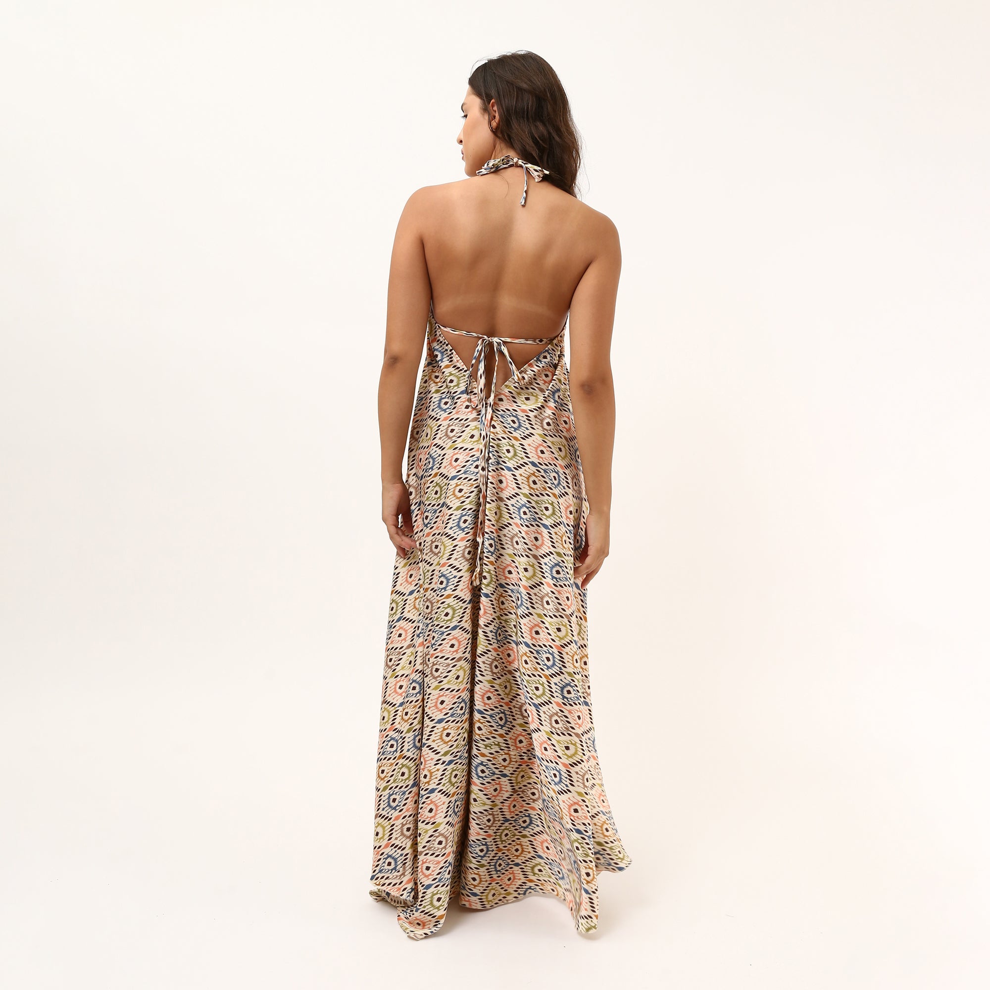 STEFANI SATIN BACKLESS SUMMER DRESS - Blue