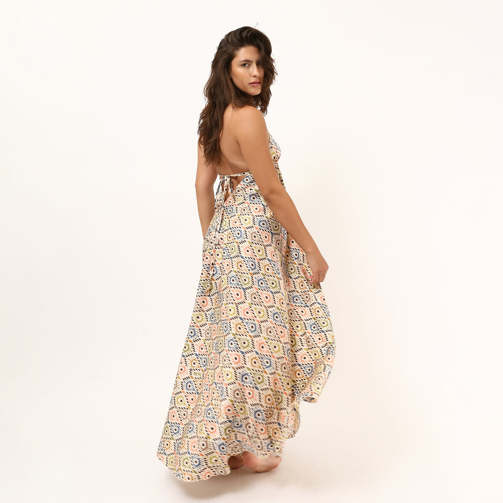 STEFANI SATIN BACKLESS SUMMER DRESS - Blue